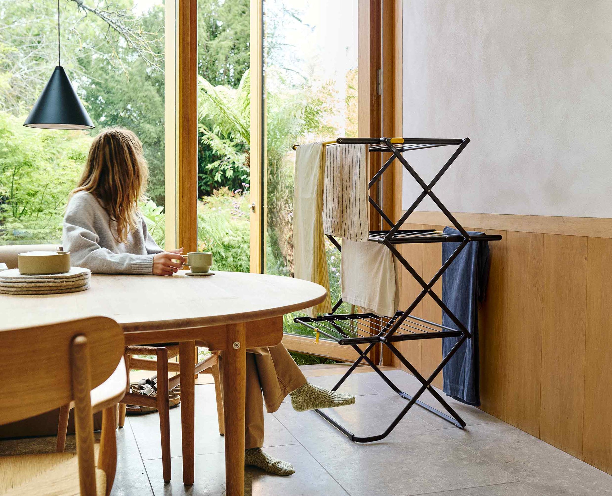 [hidden] [lifestyle] AirFrame™ Max 21m Folding Airer with Long Garment Hanging Rails