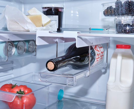 [hidden] [lifestyle] FridgeStore™ Under-Shelf Collapsible Bottle Holder